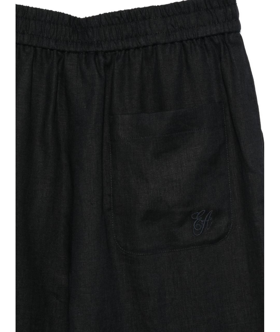 EMPORIO ARMANI Темно-синие льняные прямые брюки, фото 3