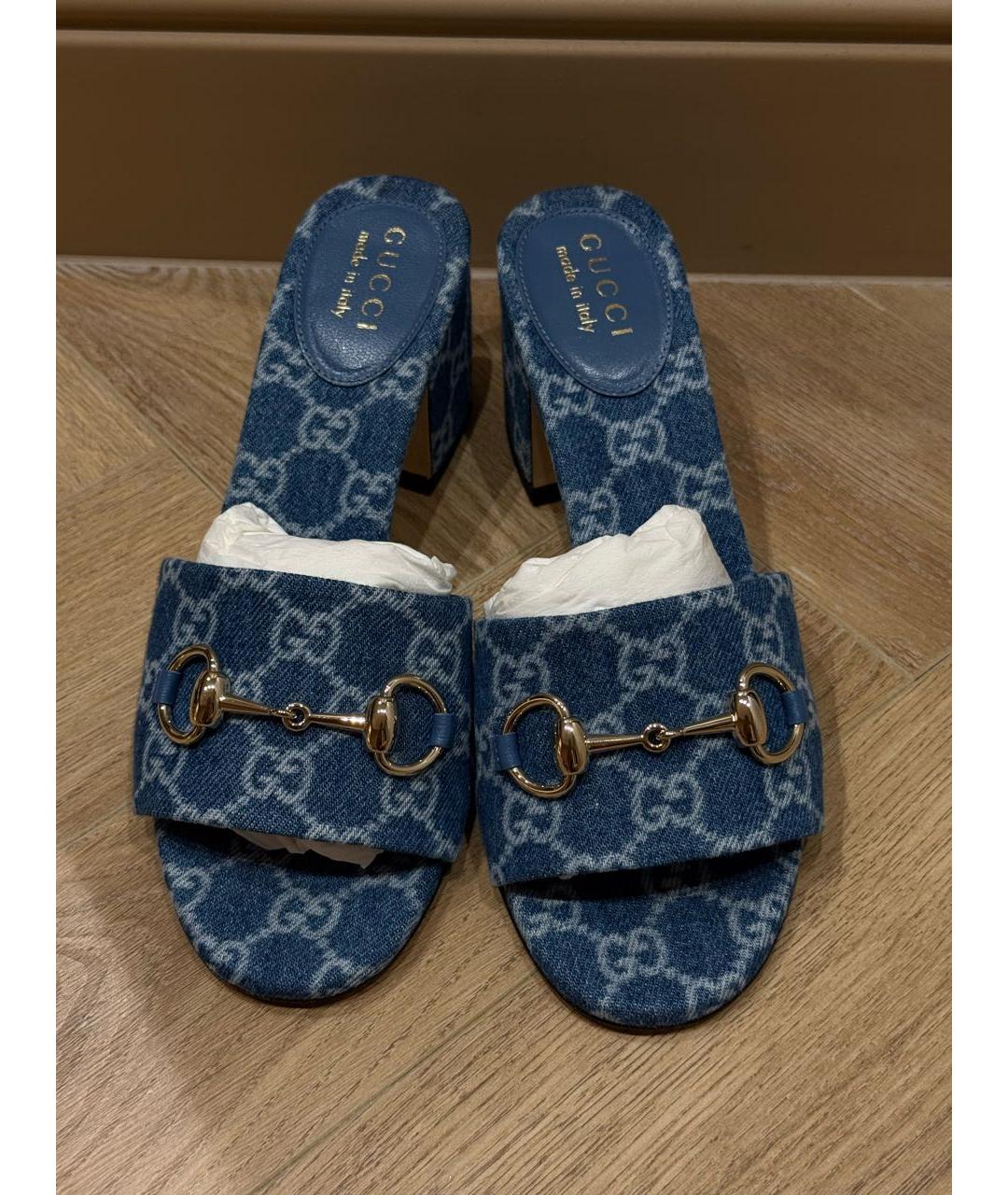 GUCCI Голубые текстильные сабо, фото 2