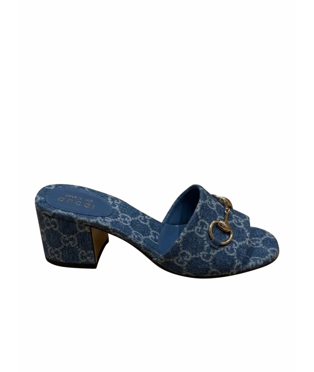 GUCCI Голубые текстильные сабо, фото 5