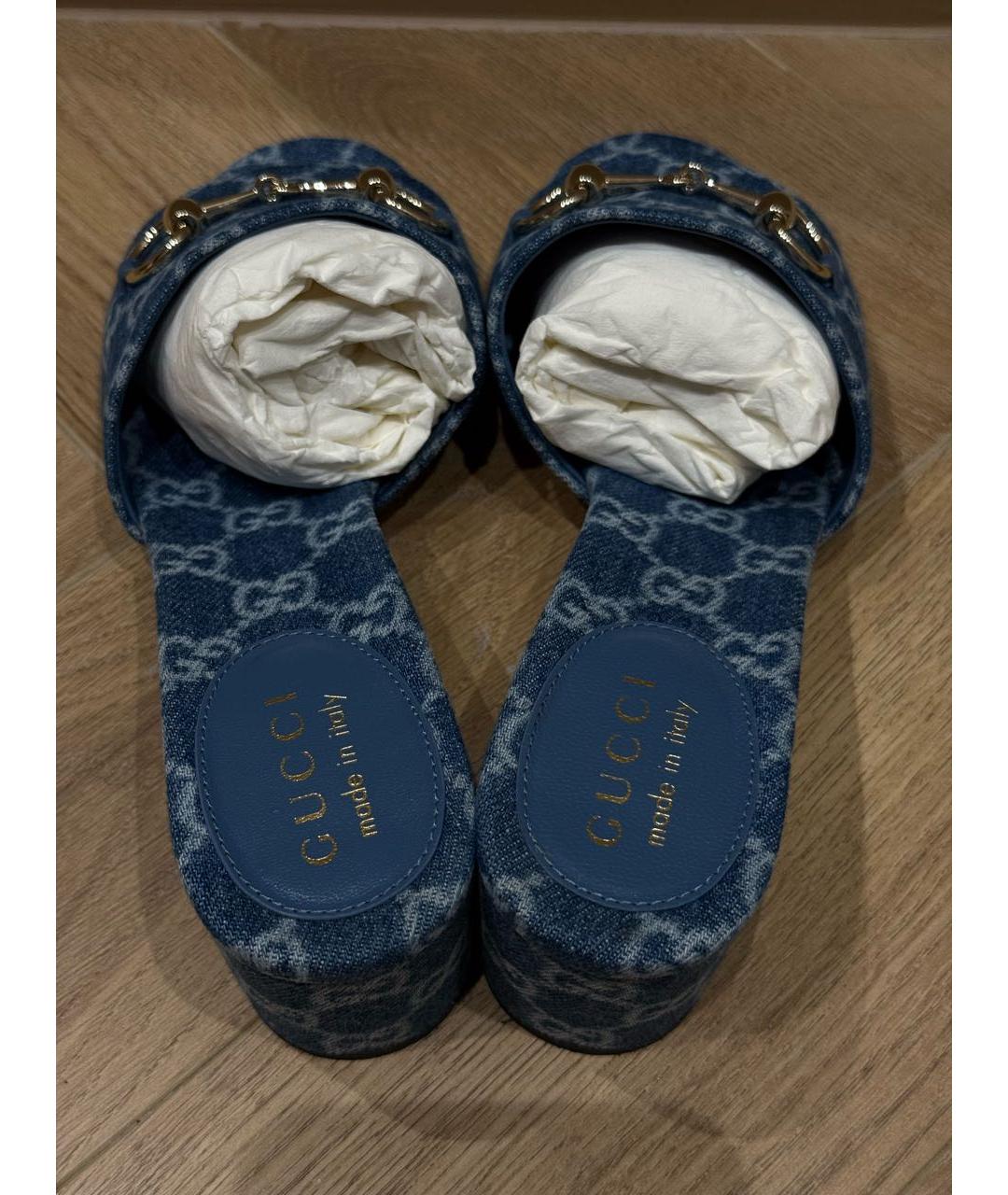 GUCCI Голубые текстильные сабо, фото 3