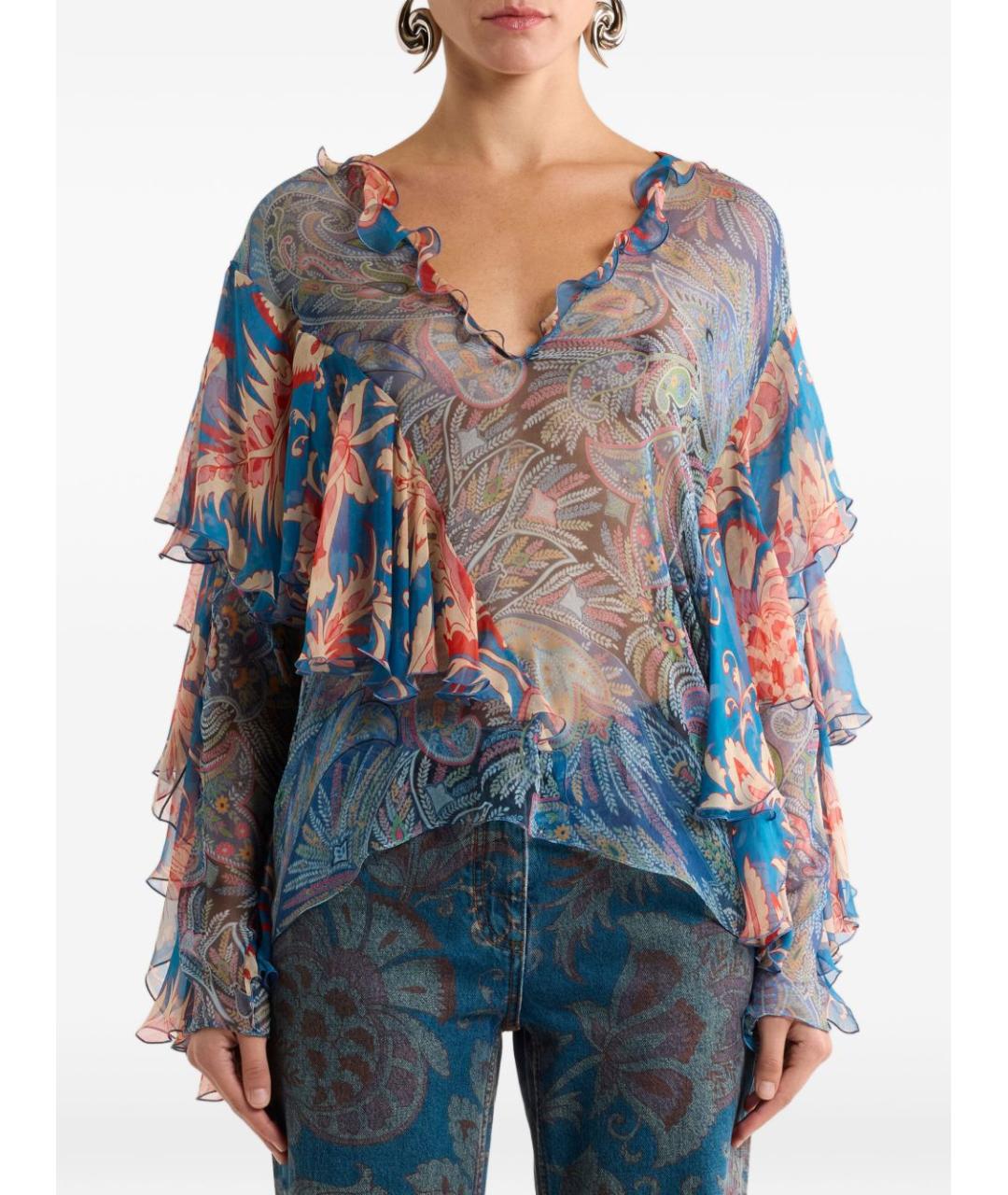 ETRO Голубая шелковая блузы, фото 4