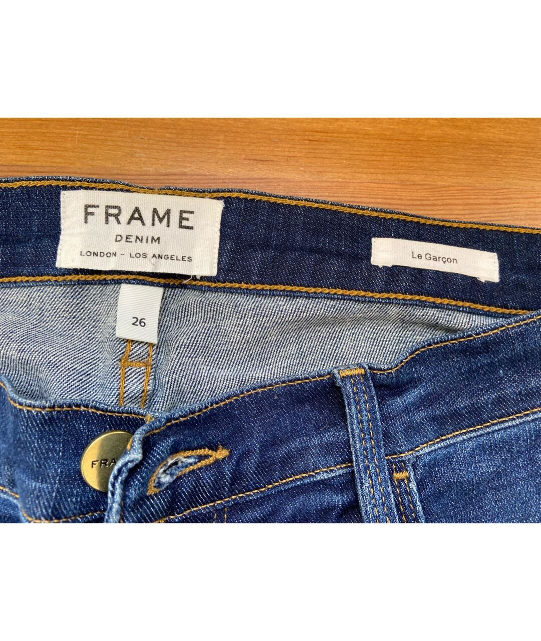 FRAME Синие хлопко-полиэстеровые прямые джинсы, фото 4