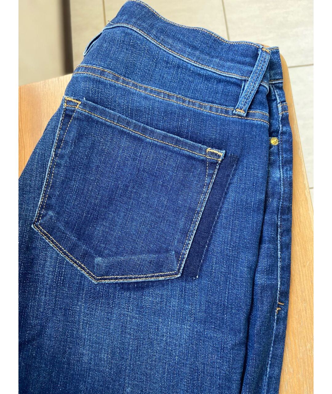 FRAME Синие хлопко-полиэстеровые прямые джинсы, фото 3