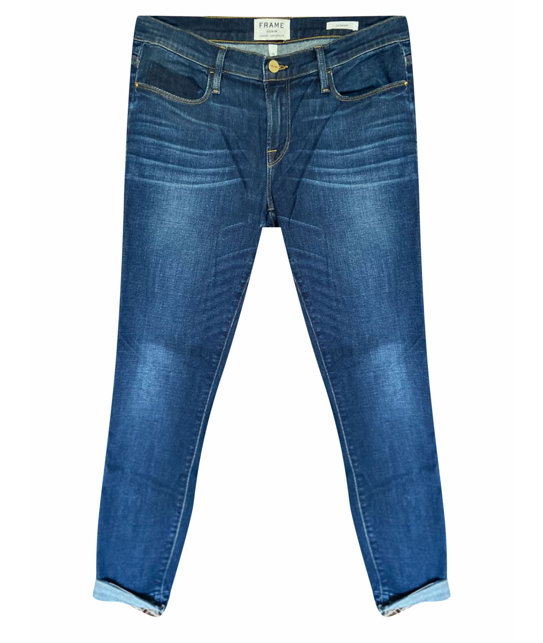 FRAME Синие хлопко-полиэстеровые прямые джинсы, фото 1