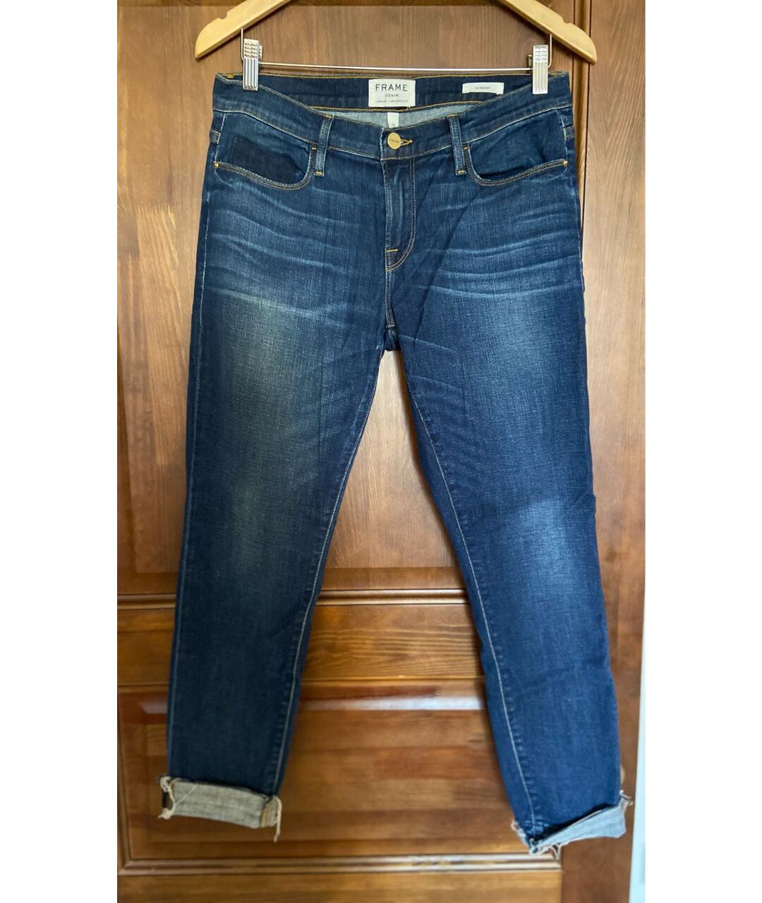 FRAME Синие хлопко-полиэстеровые прямые джинсы, фото 9