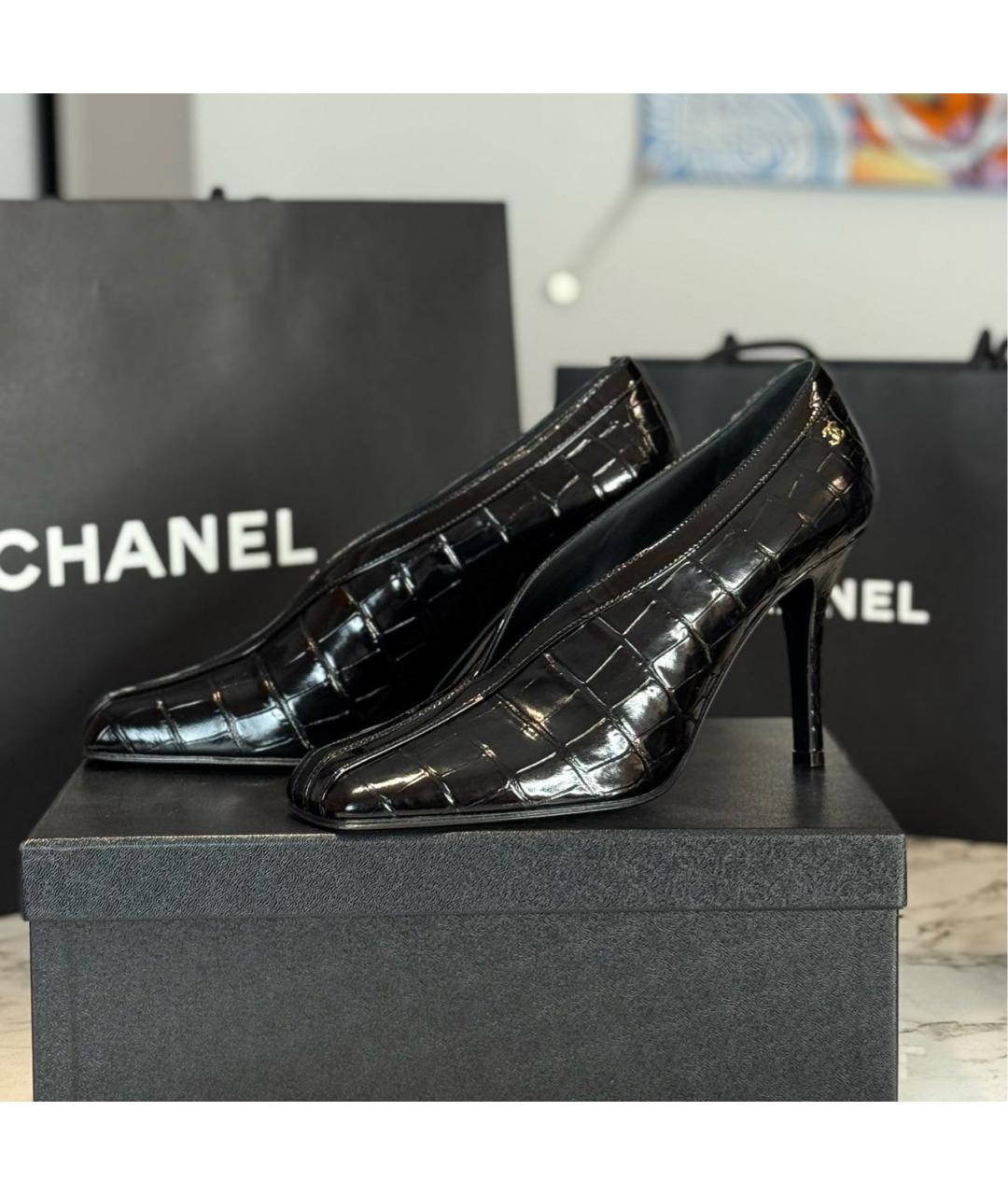 CHANEL Черные кожаные туфли, фото 4