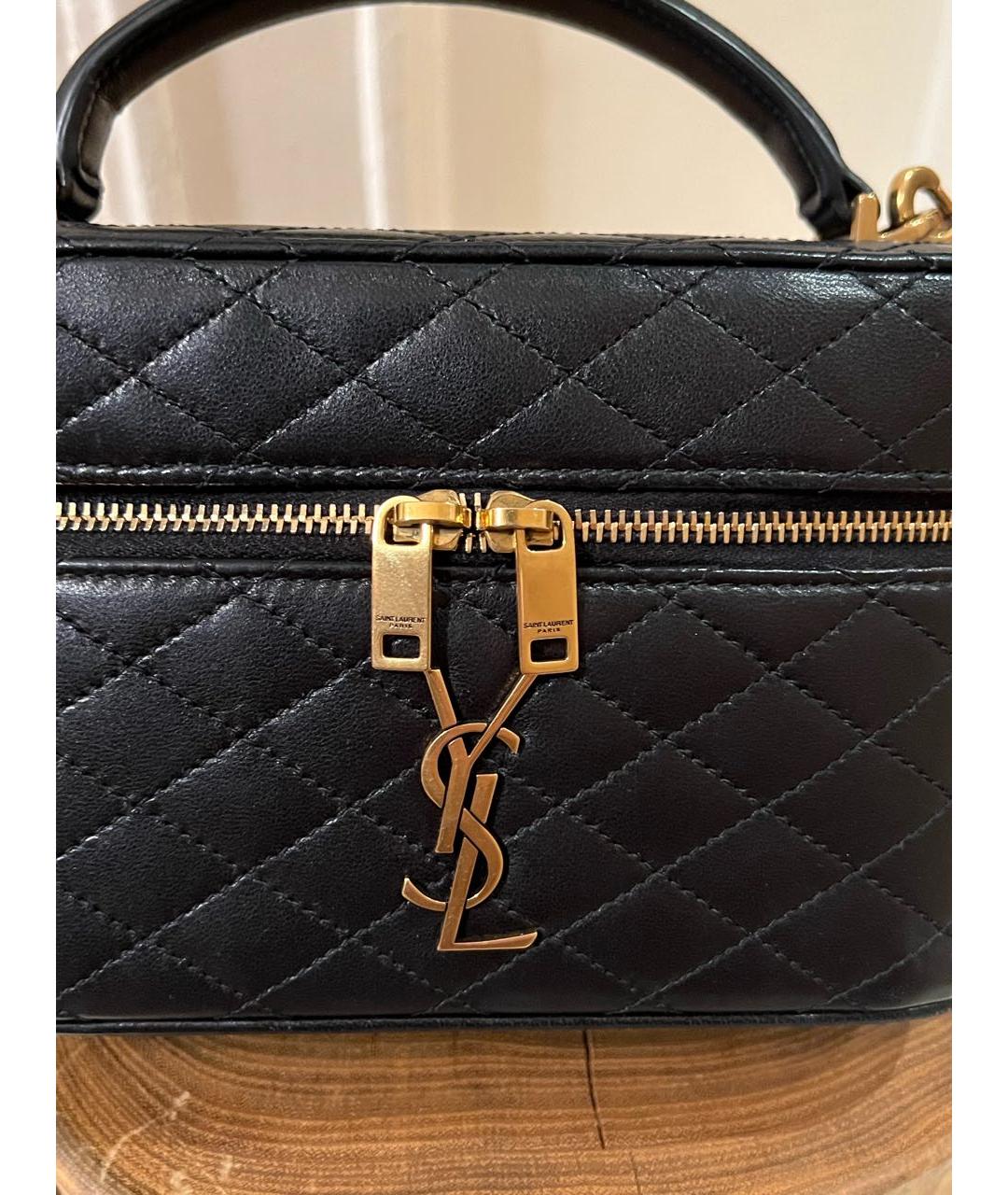 SAINT LAURENT Черная кожаная сумка с короткими ручками, фото 2