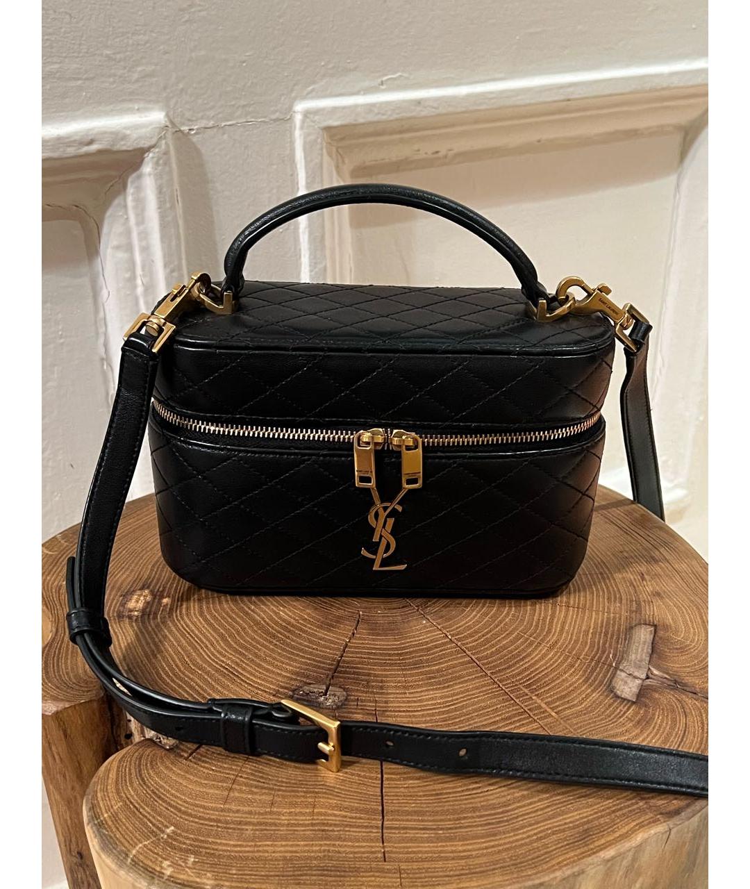 SAINT LAURENT Черная кожаная сумка с короткими ручками, фото 9