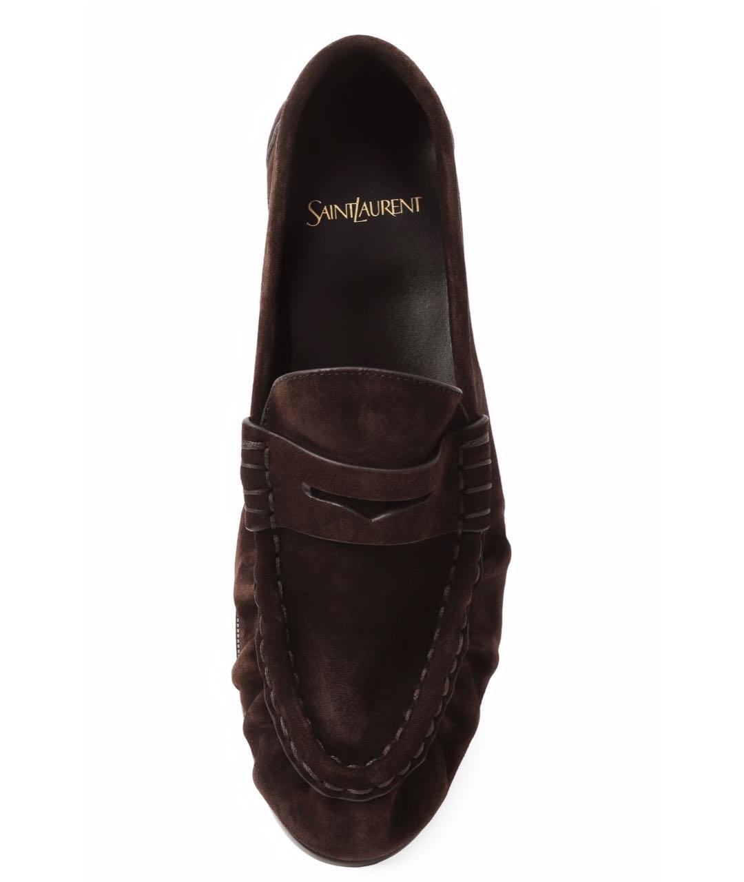 SAINT LAURENT Коричневые замшевые лоферы, фото 3