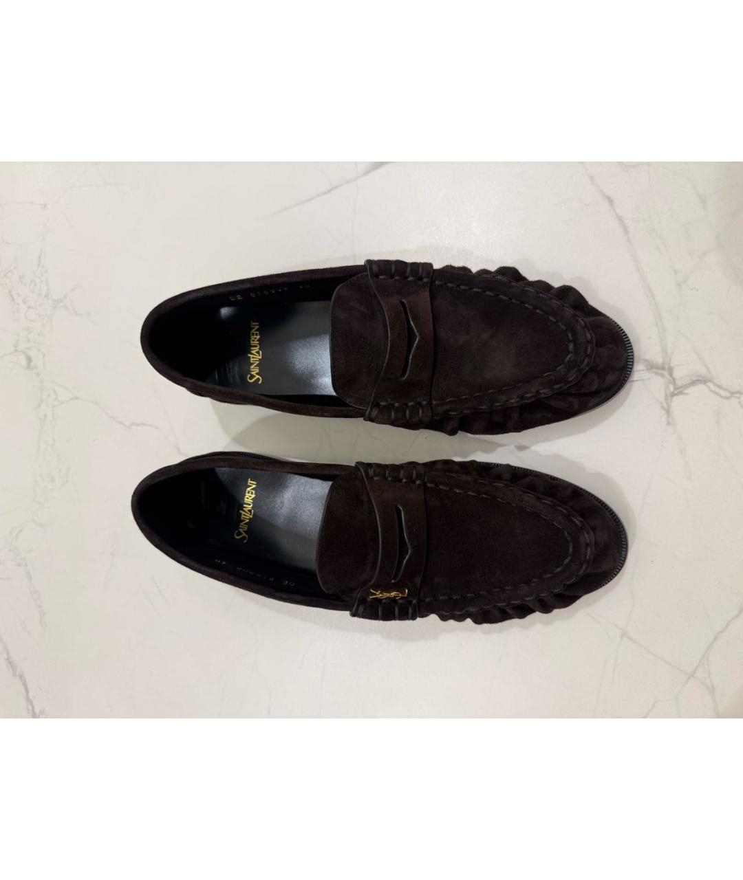 SAINT LAURENT Коричневые замшевые лоферы, фото 2