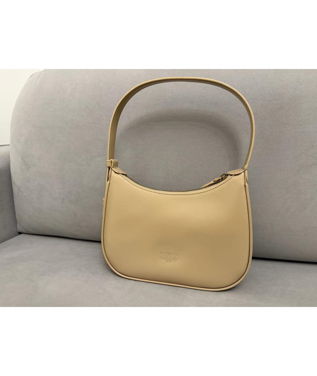 PINKO Бежевая кожаная сумка с короткими ручками, фото 3