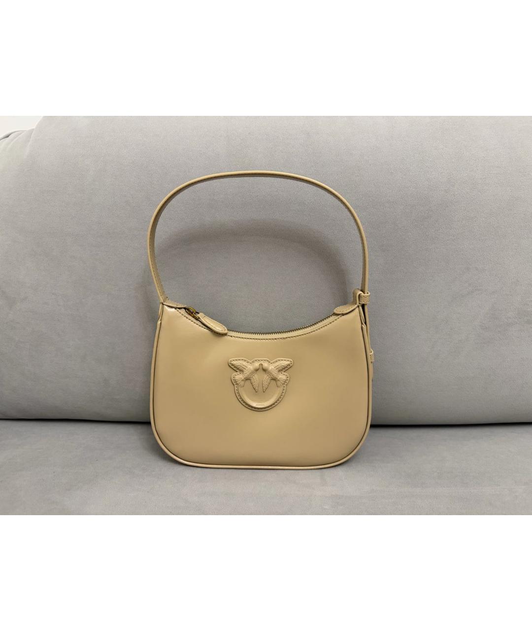 PINKO Бежевая кожаная сумка с короткими ручками, фото 7