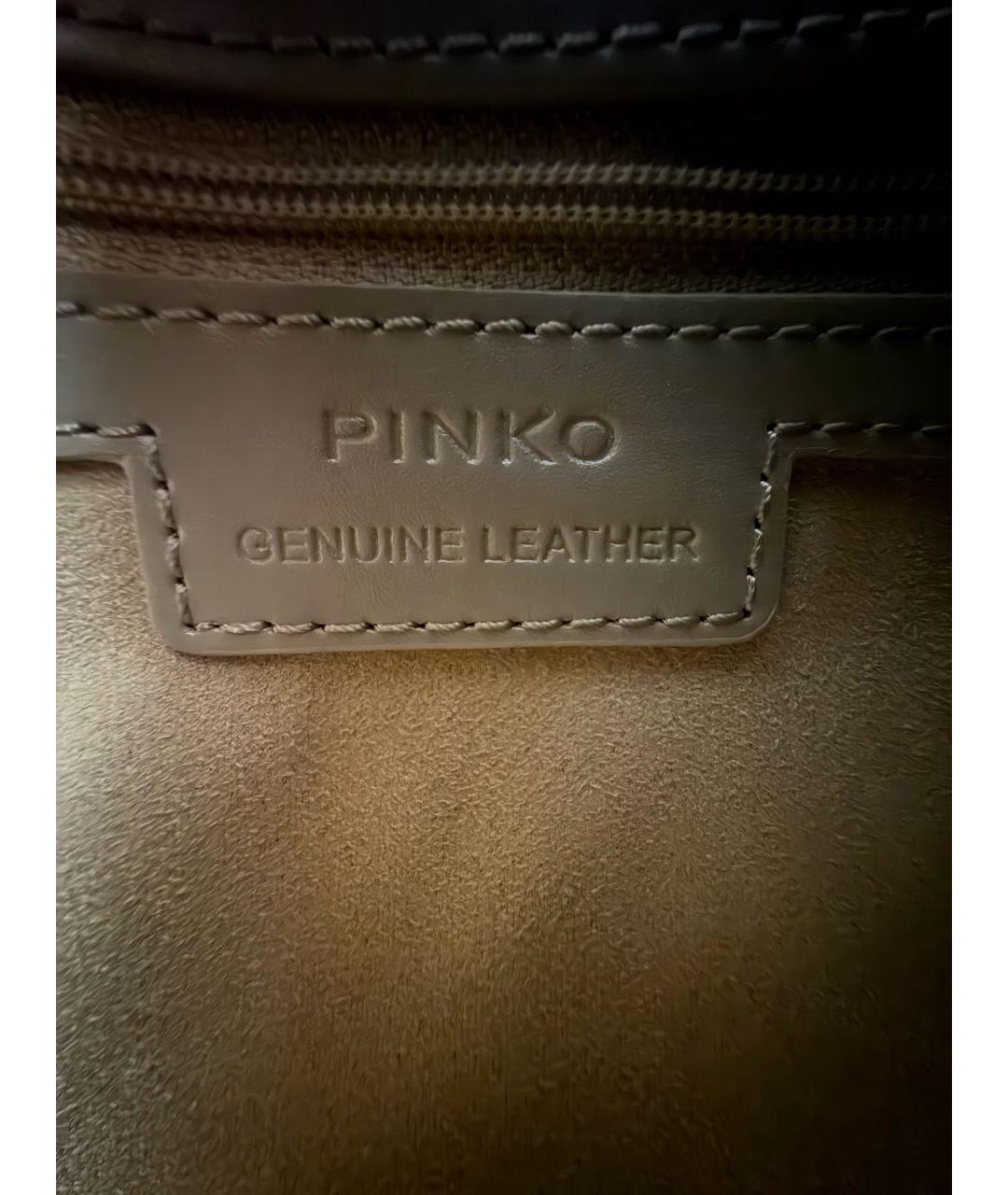 PINKO Бежевая кожаная сумка с короткими ручками, фото 4