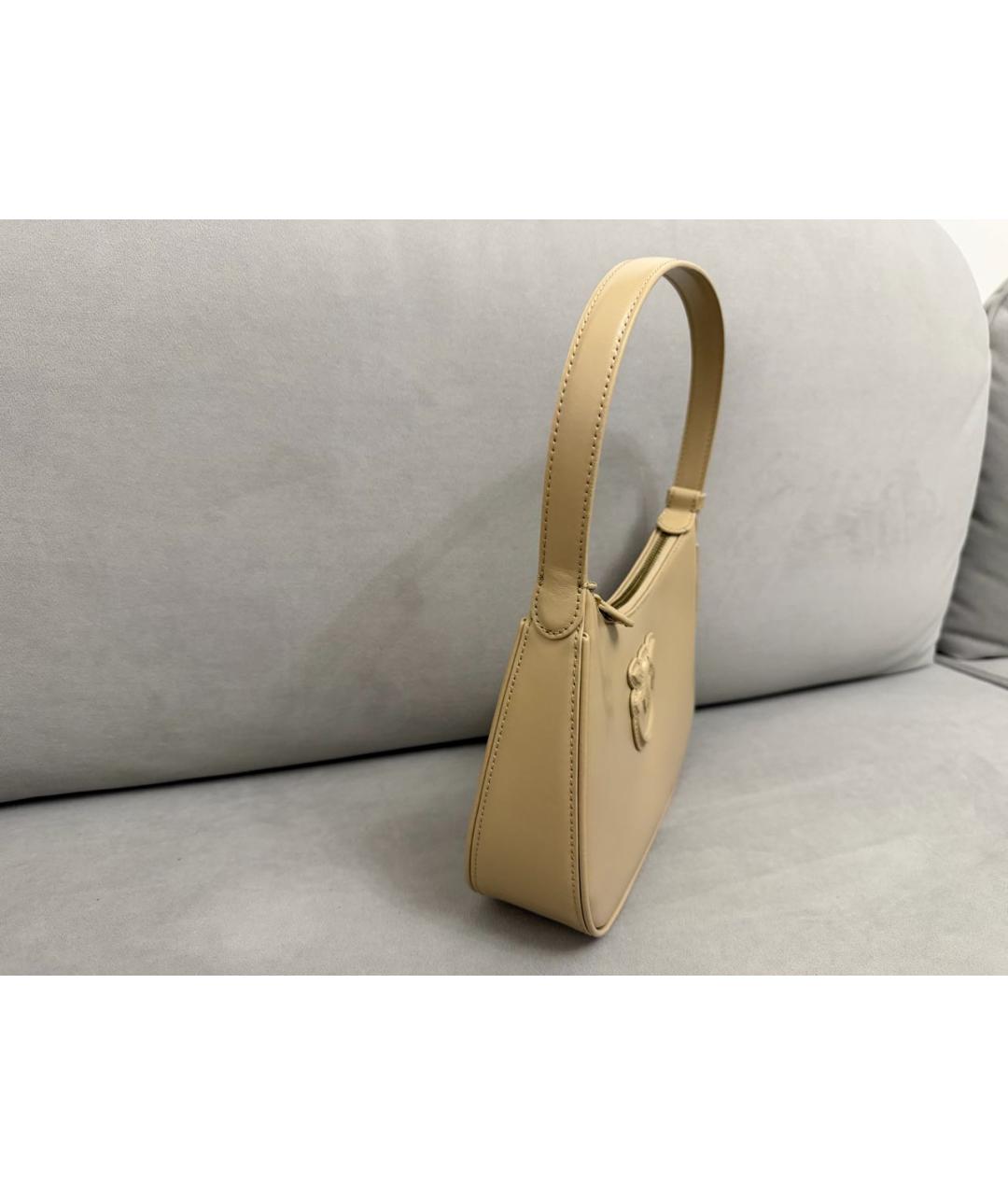 PINKO Бежевая кожаная сумка с короткими ручками, фото 2