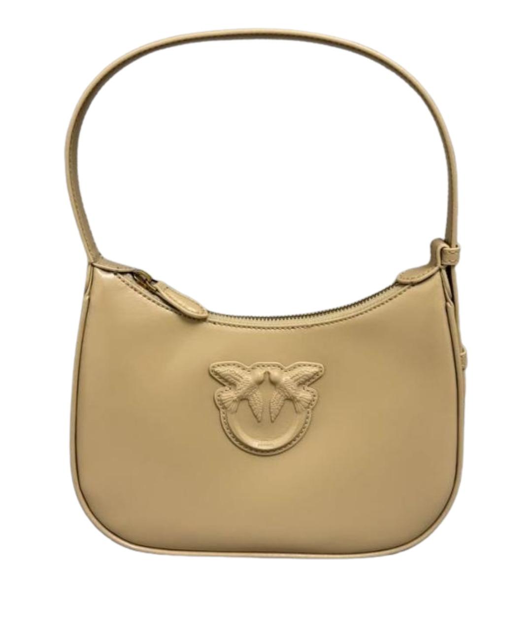 PINKO Бежевая кожаная сумка с короткими ручками, фото 1