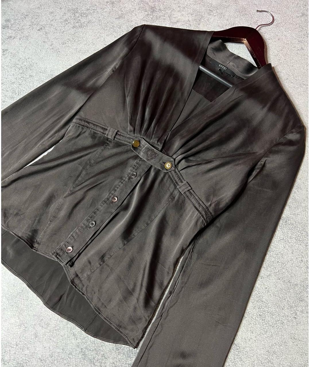 GUCCI Серая шелковая блузы, фото 5