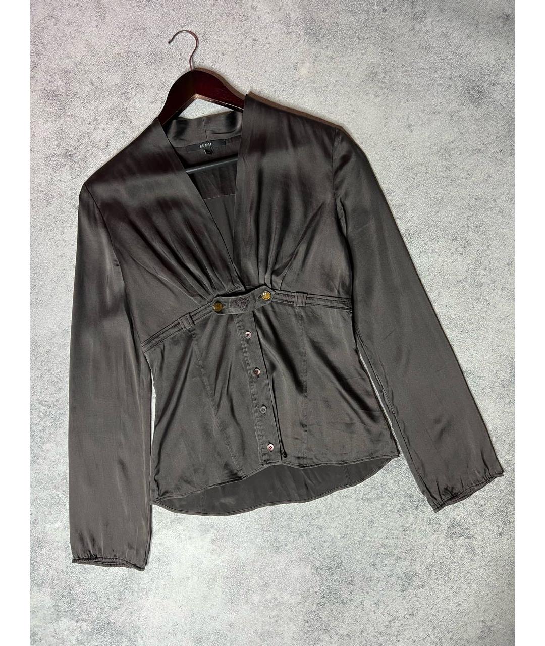 GUCCI Серая шелковая блузы, фото 9