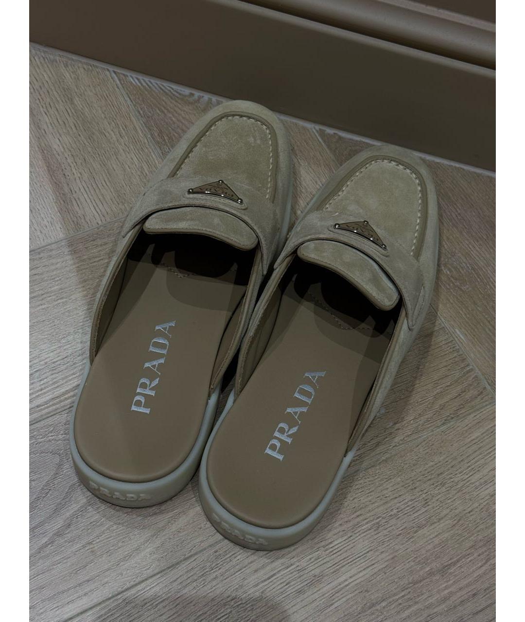 PRADA Бежевые замшевые мюли, фото 3