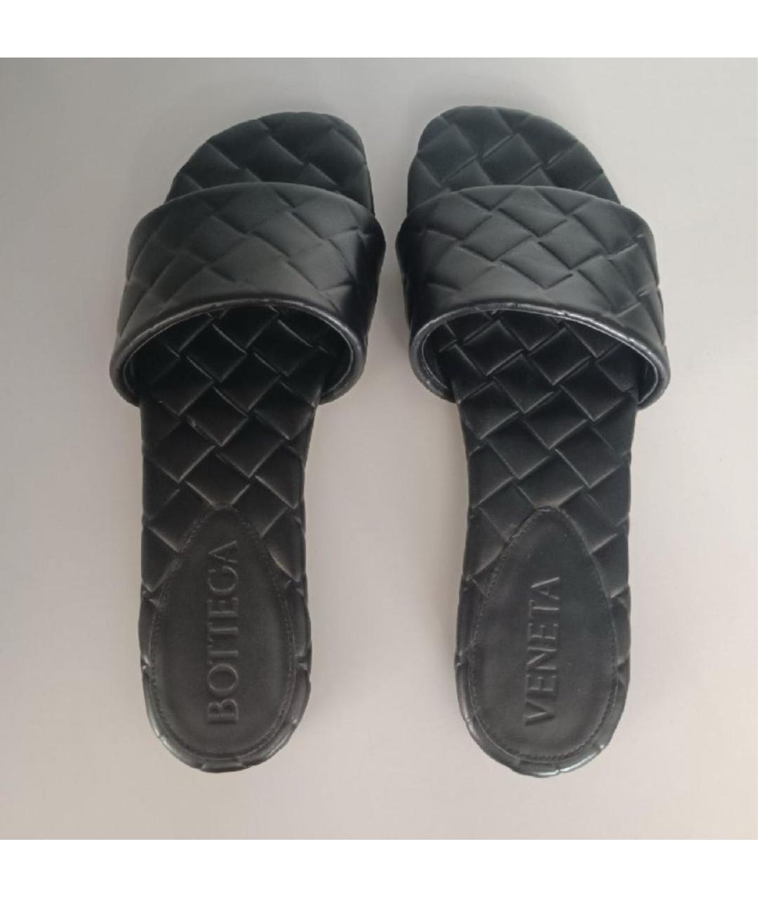 BOTTEGA VENETA Черные кожаные шлепанцы, фото 3
