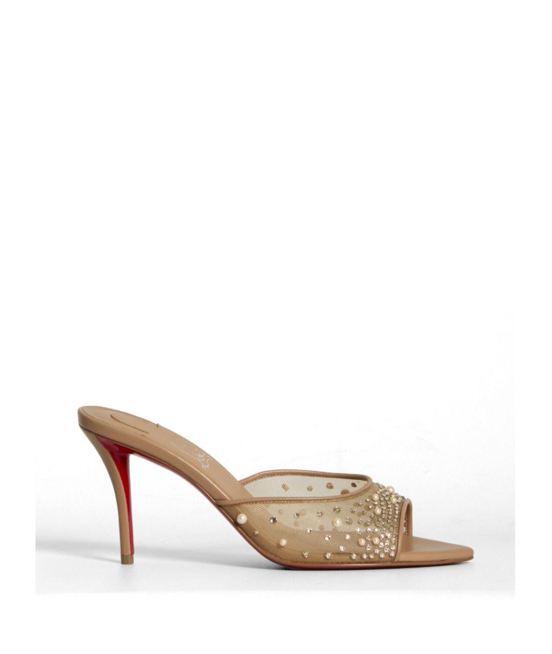 CHRISTIAN LOUBOUTIN Бежевые текстильные мюли, фото 6