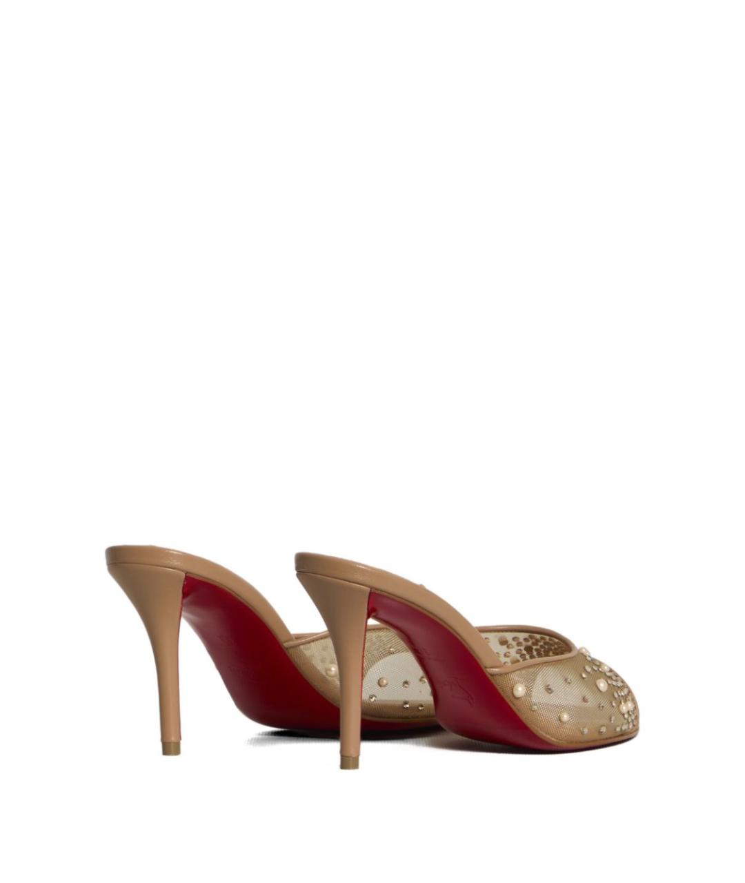CHRISTIAN LOUBOUTIN Бежевые текстильные мюли, фото 5