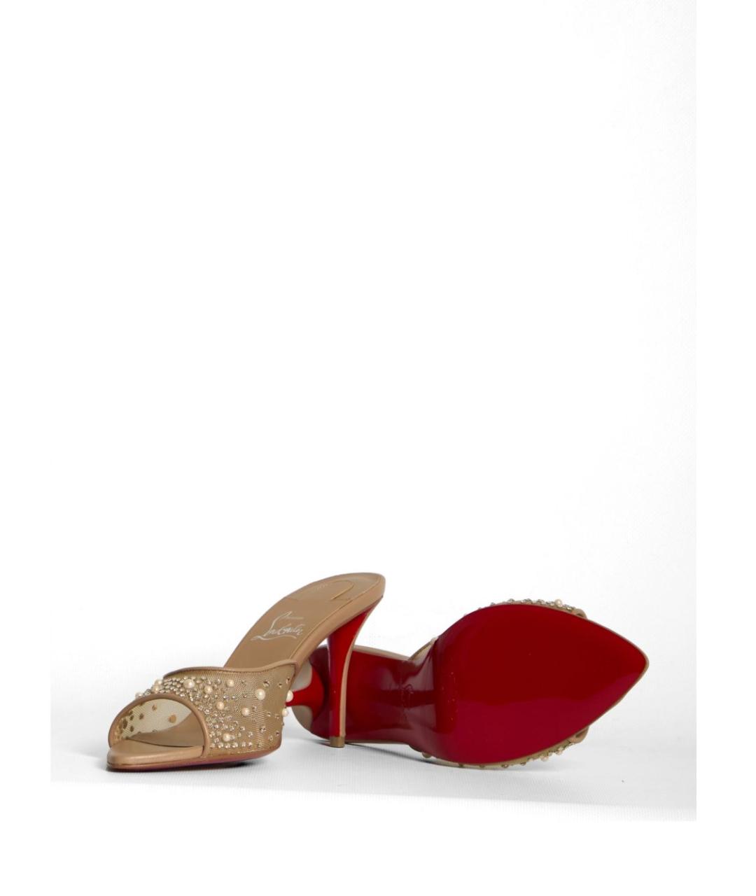 CHRISTIAN LOUBOUTIN Бежевые текстильные мюли, фото 2