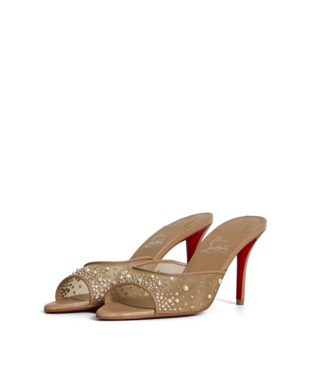 CHRISTIAN LOUBOUTIN Бежевые текстильные мюли, фото 4