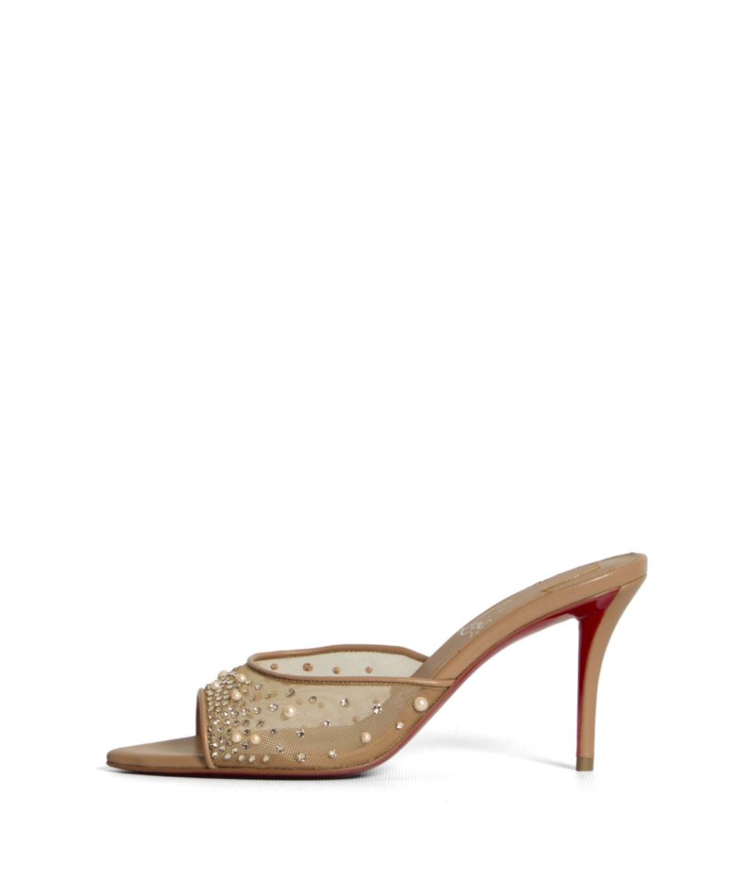 CHRISTIAN LOUBOUTIN Бежевые текстильные мюли, фото 3