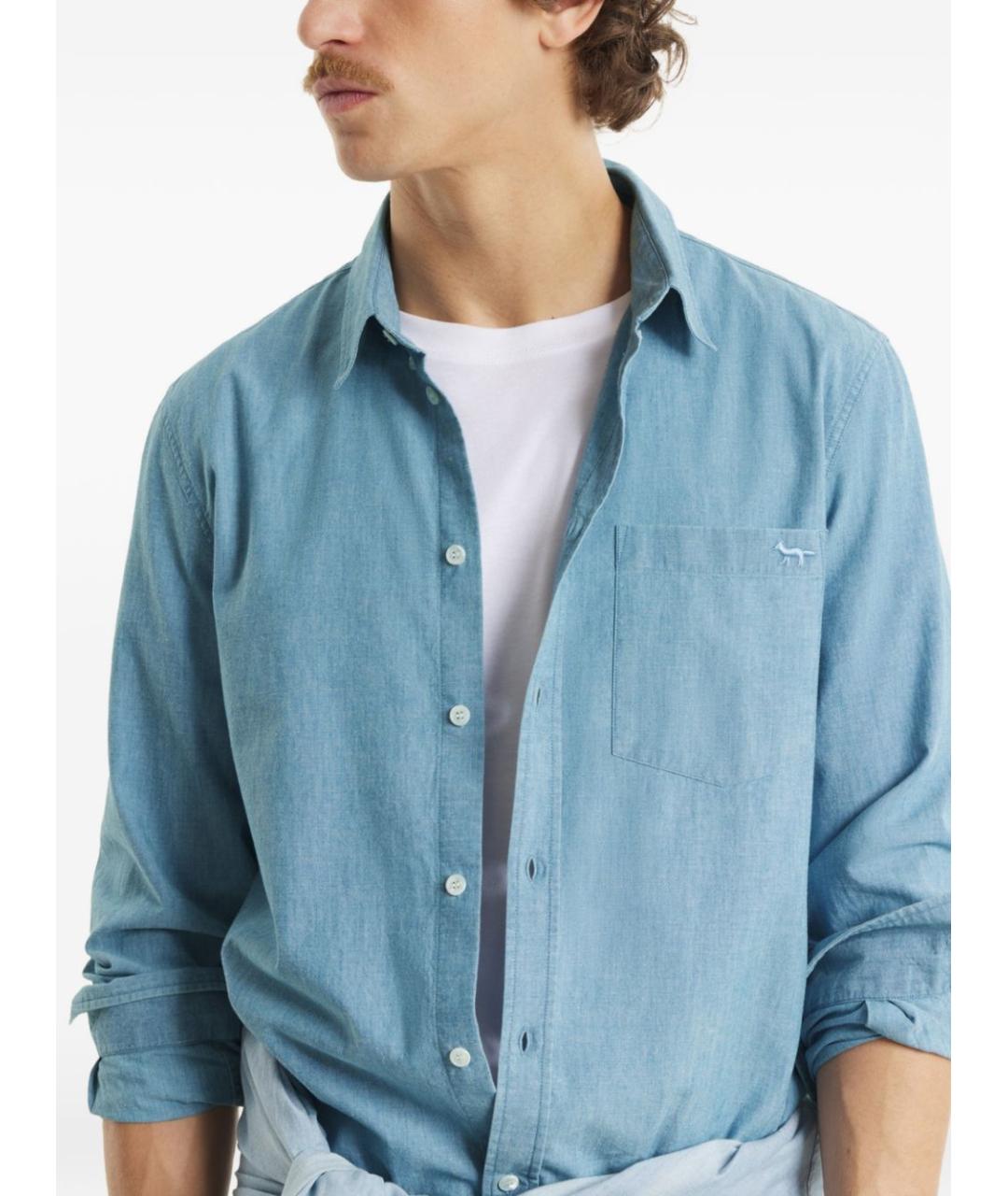 MAISON KITSUNE Голубая хлопковая кэжуал рубашка, фото 3