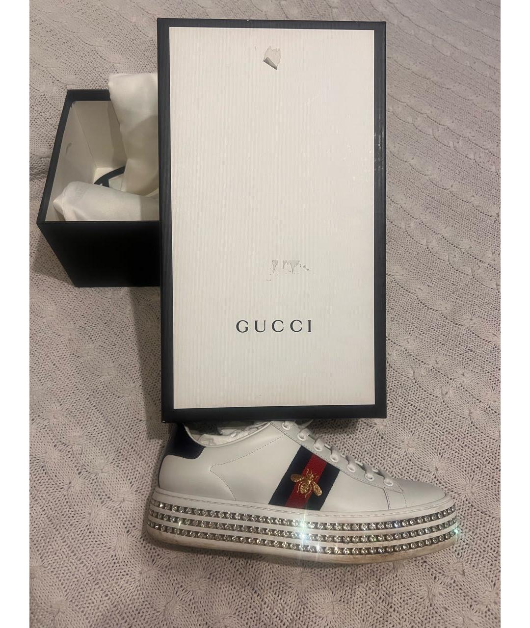 GUCCI Белые кожаные кроссовки, фото 4