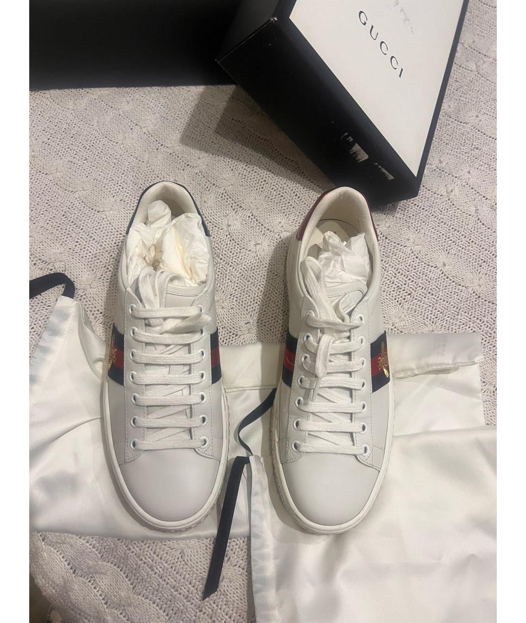 GUCCI Белые кожаные кроссовки, фото 2