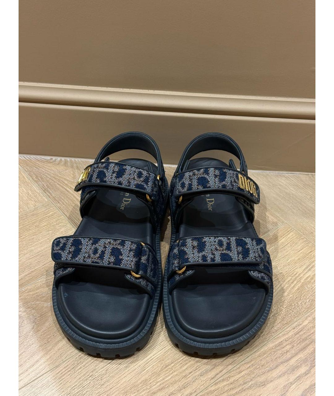 CHRISTIAN DIOR Темно-синие текстильные сандалии, фото 2