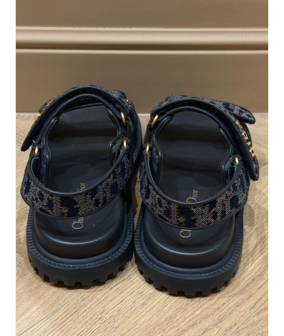 CHRISTIAN DIOR Темно-синие текстильные сандалии, фото 3
