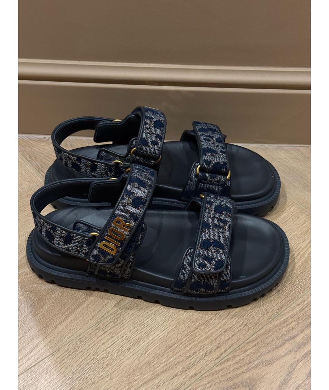 CHRISTIAN DIOR Темно-синие текстильные сандалии, фото 5