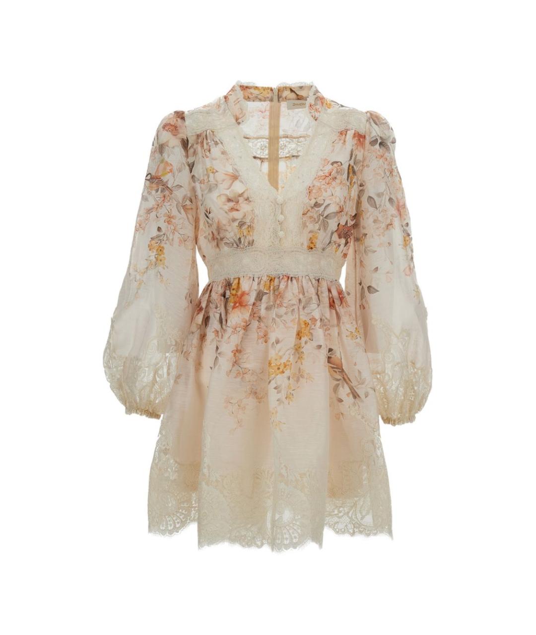 ZIMMERMANN Бежевое льняное коктейльное платье, фото 1