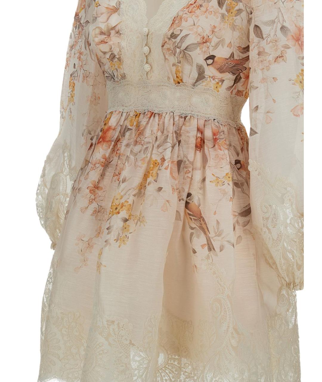 ZIMMERMANN Бежевое льняное коктейльное платье, фото 2