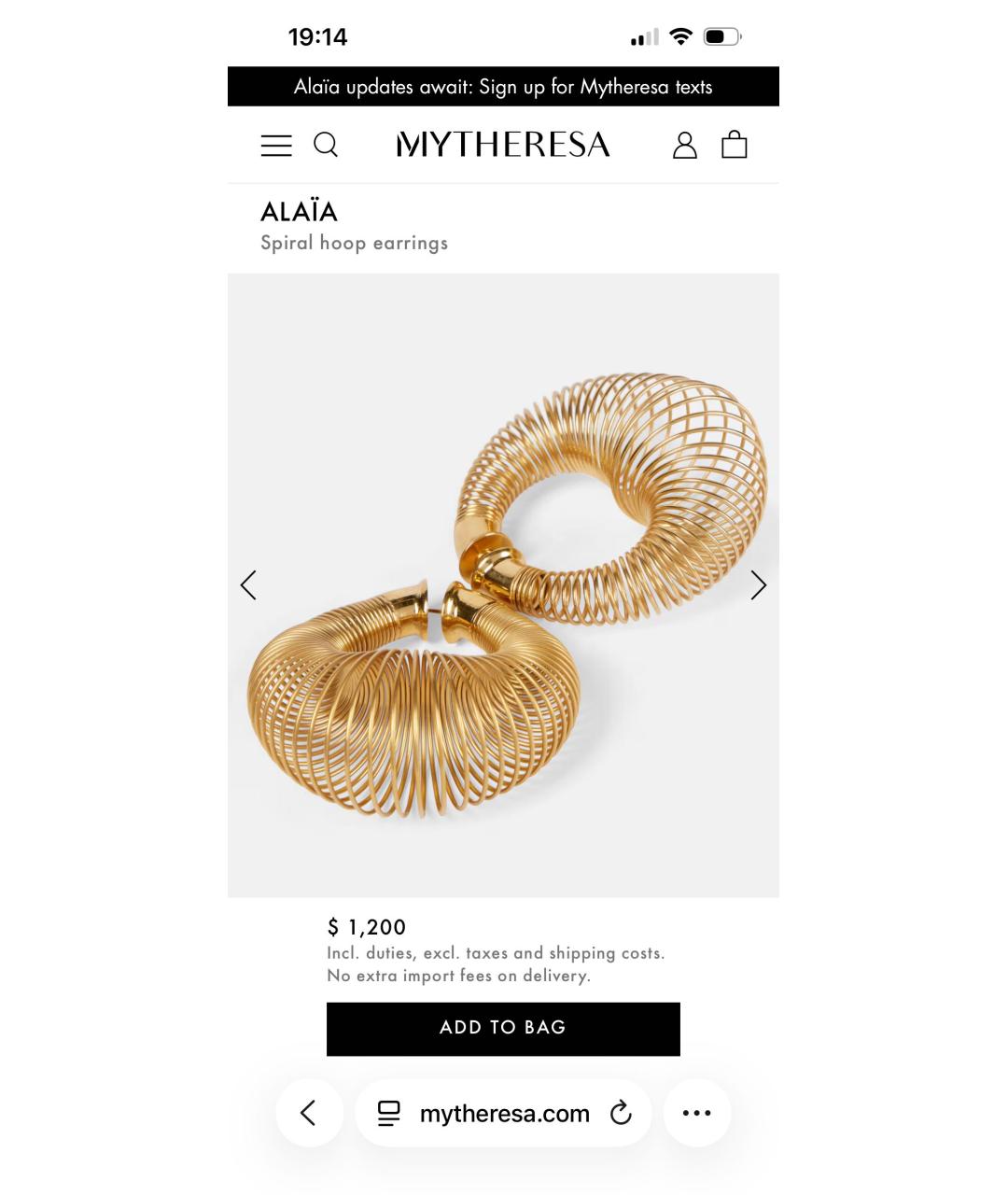 ALAIA Золотые металлические серьги, фото 2