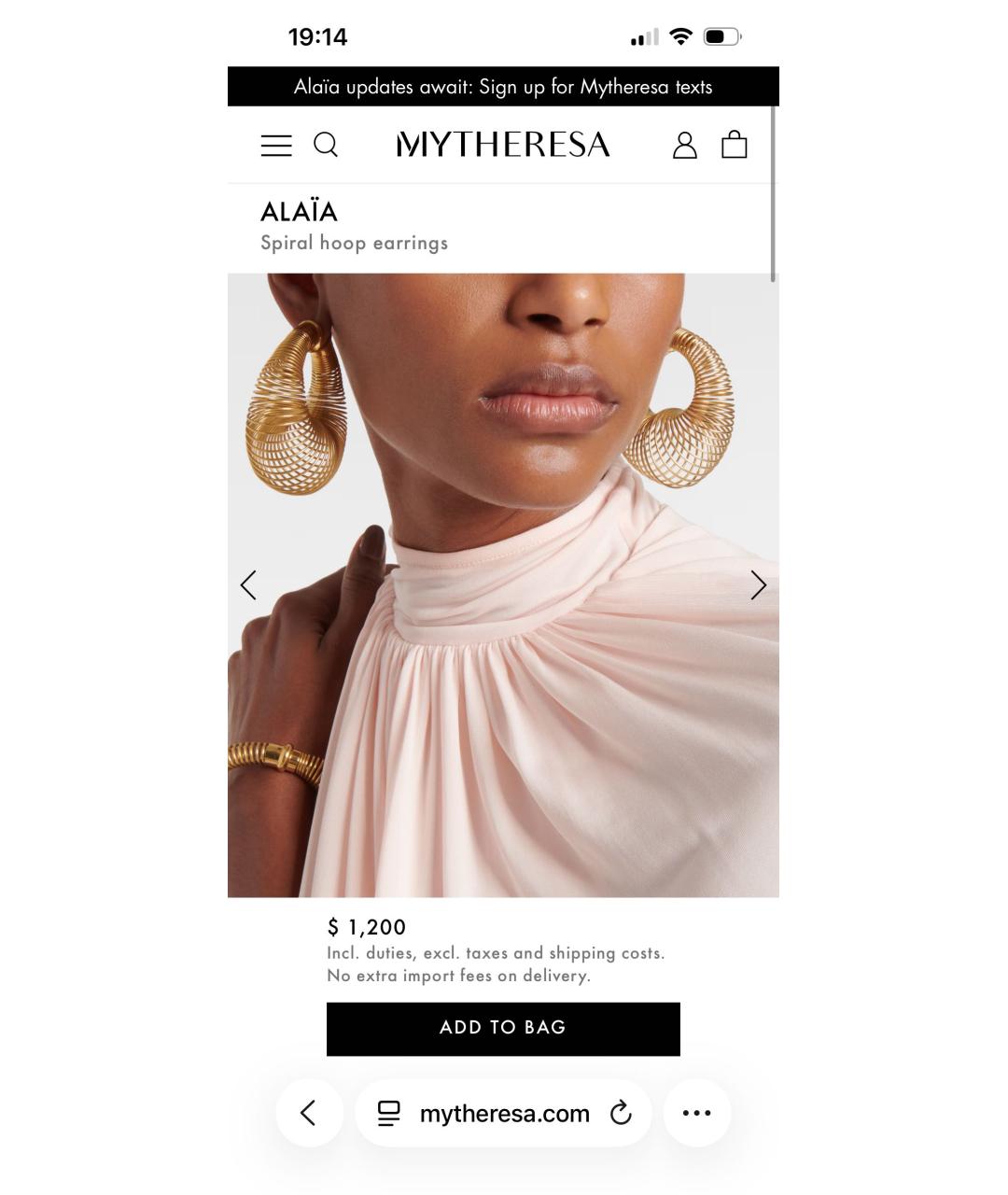 ALAIA Золотые металлические серьги, фото 7