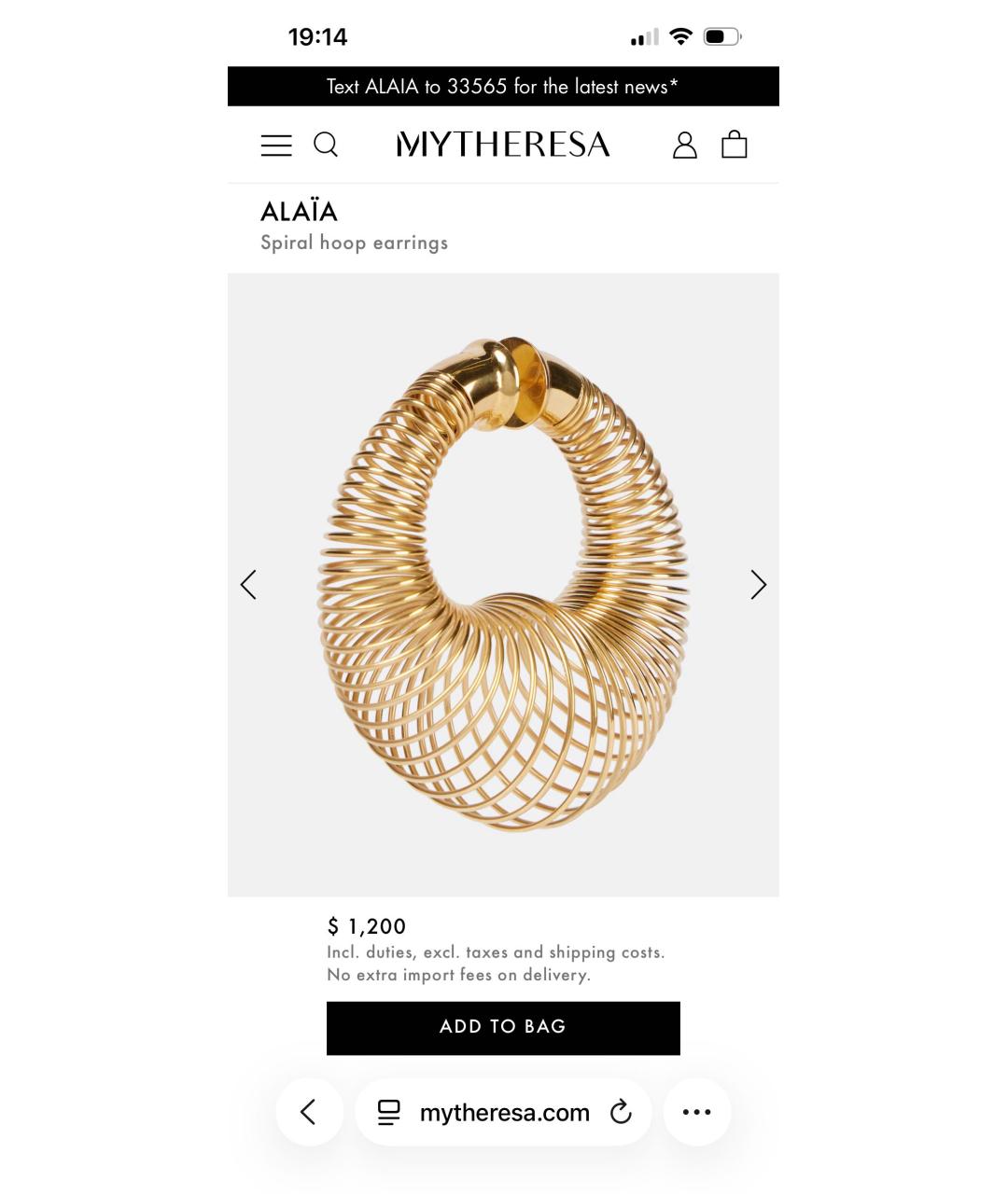 ALAIA Золотые металлические серьги, фото 6