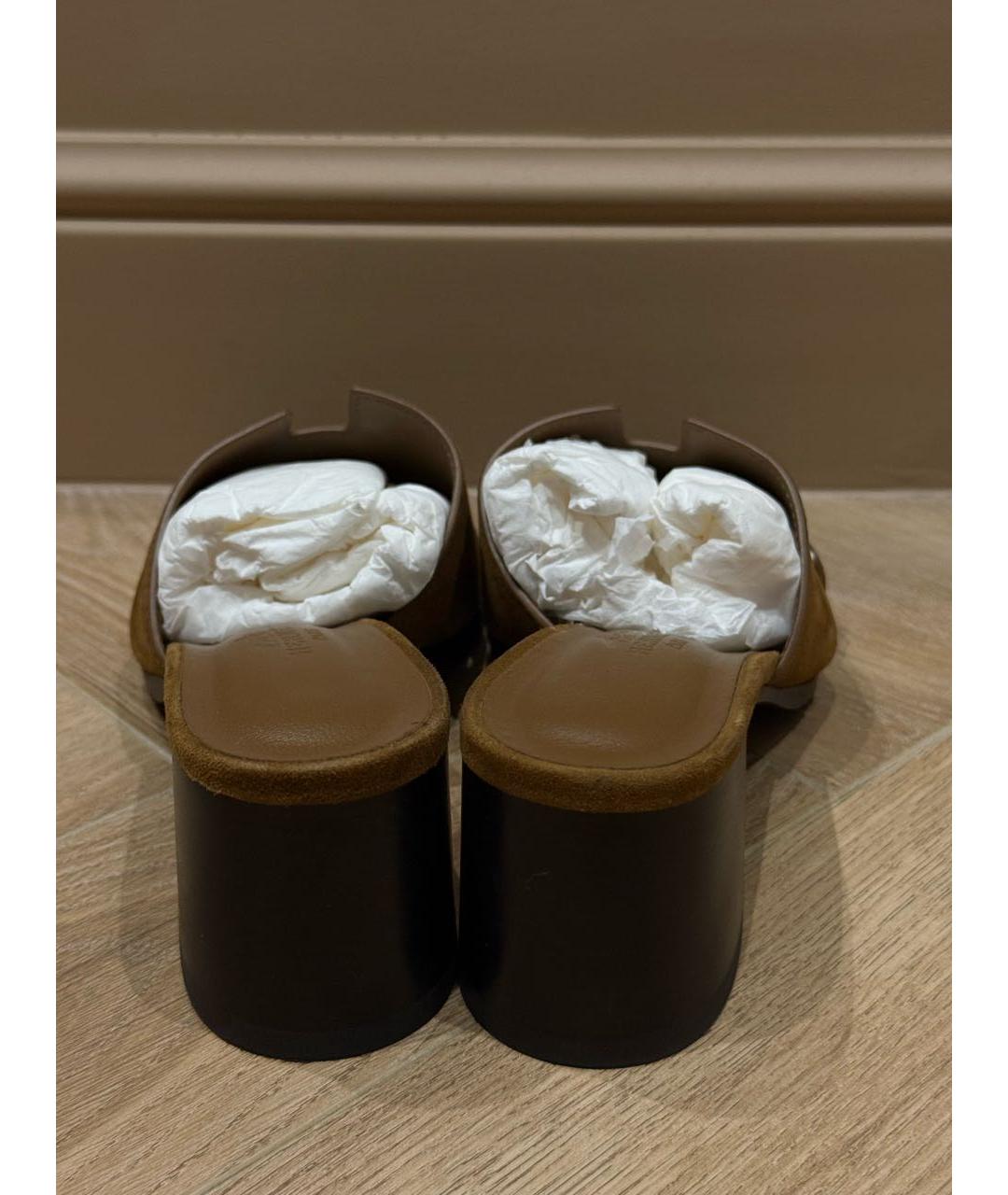 HERMES Коричневые замшевые мюли, фото 4