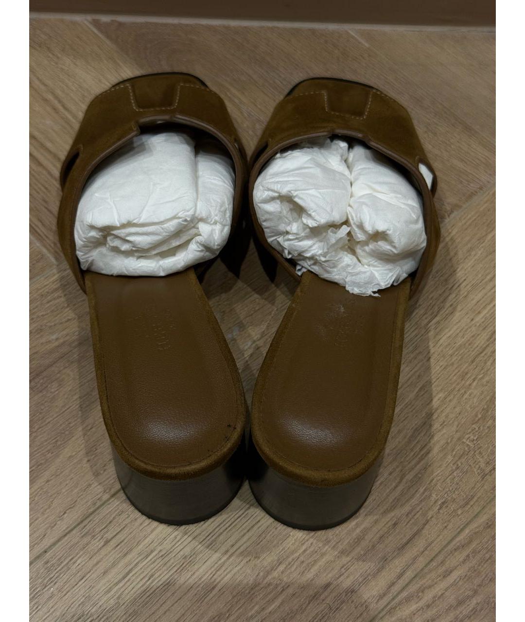 HERMES Коричневые замшевые мюли, фото 3