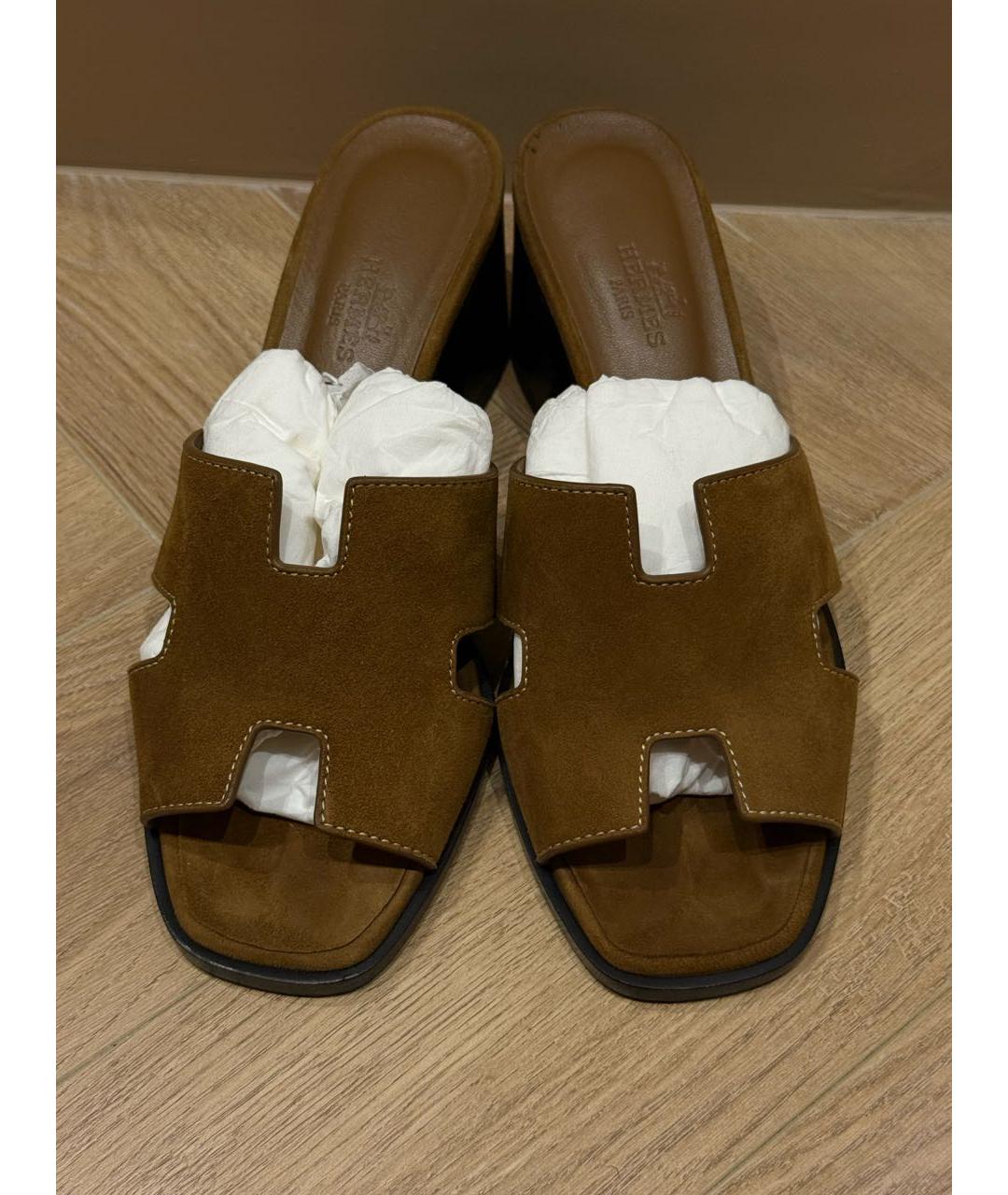 HERMES Коричневые замшевые мюли, фото 2