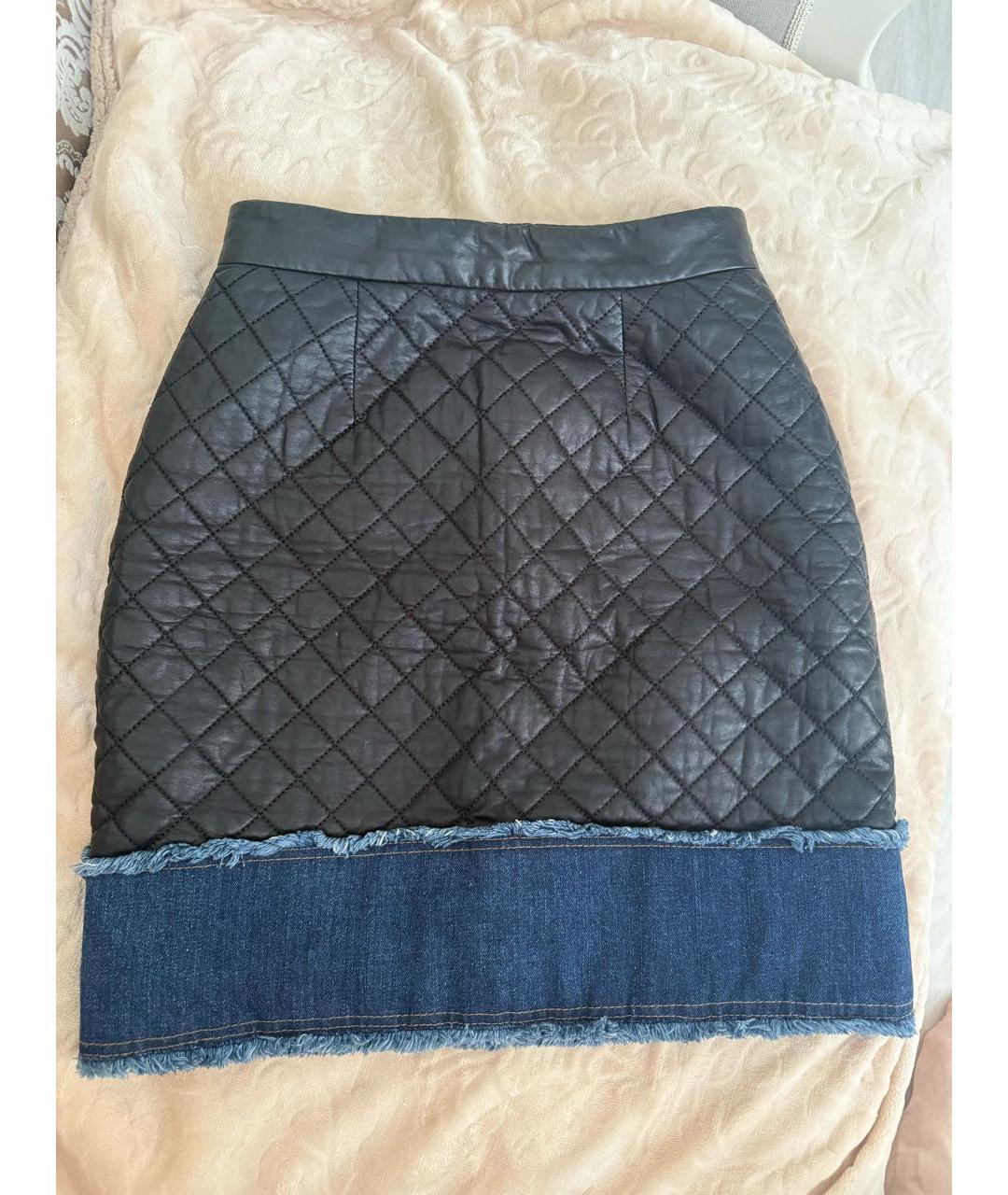 DOLCE&GABBANA Черная кожаная юбка мини, фото 9