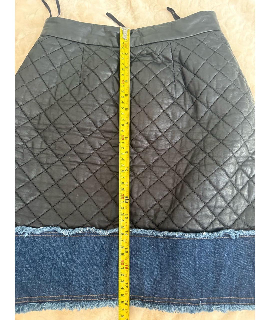 DOLCE&GABBANA Черная кожаная юбка мини, фото 5