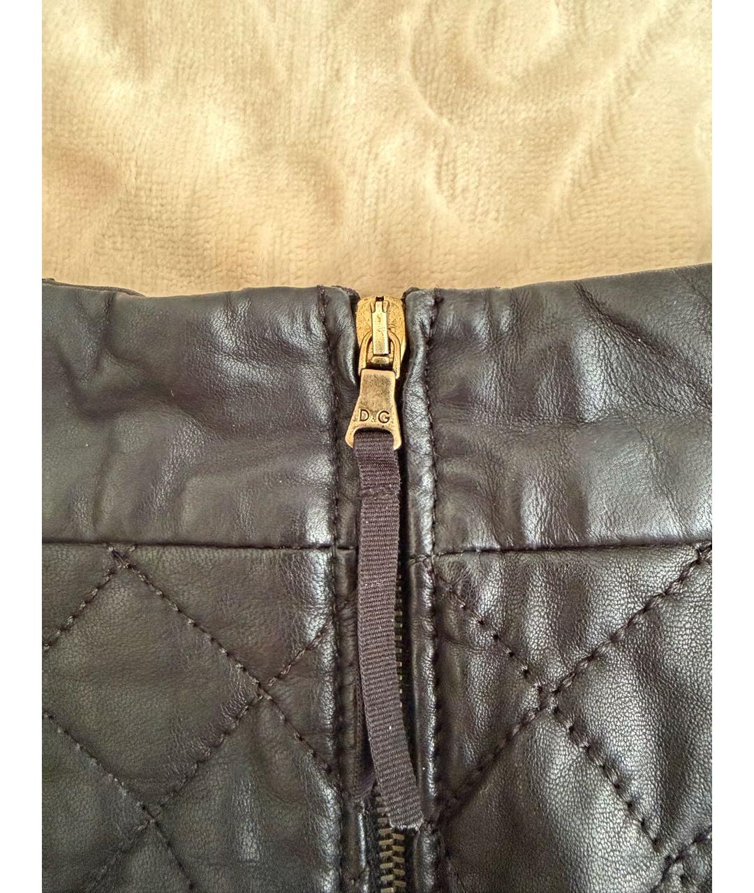 DOLCE&GABBANA Черная кожаная юбка мини, фото 4