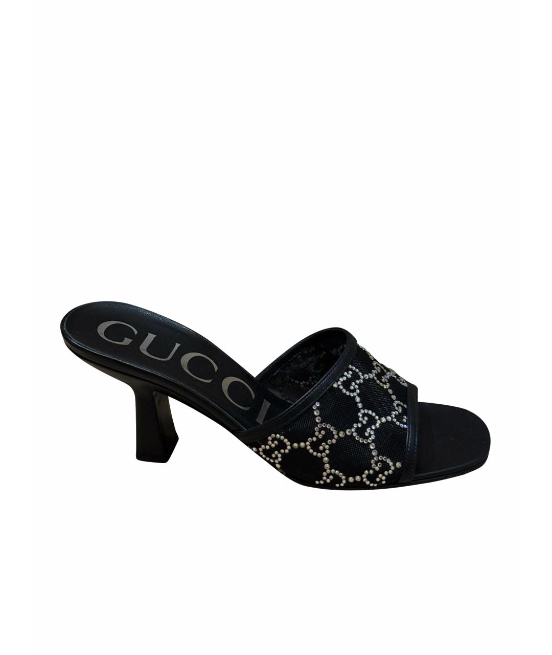 GUCCI Черные кожаные сабо, фото 1