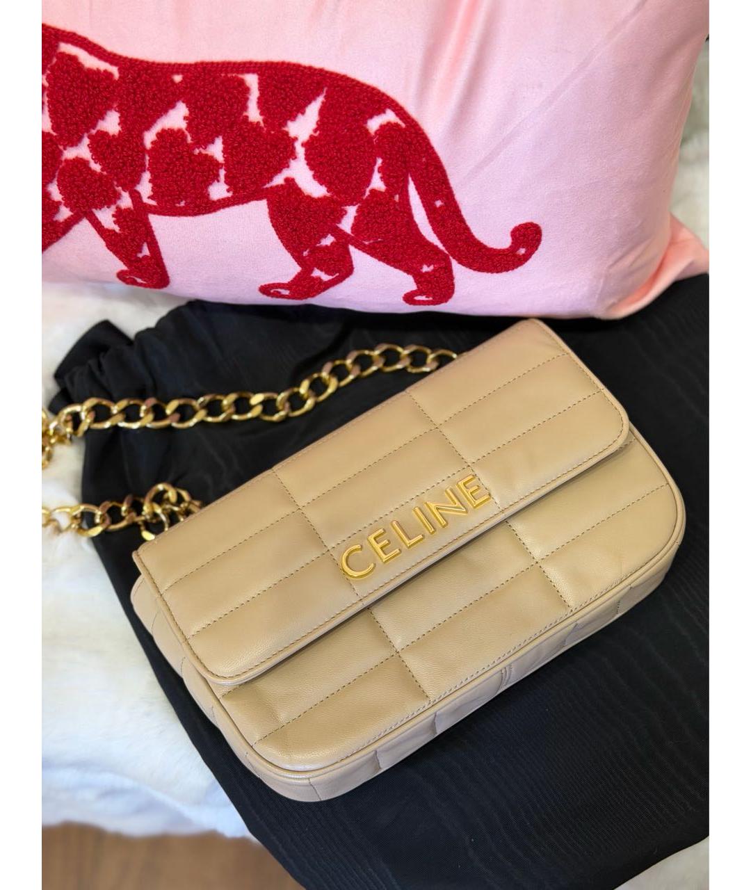 CELINE Бежевая кожаная сумка через плечо, фото 2