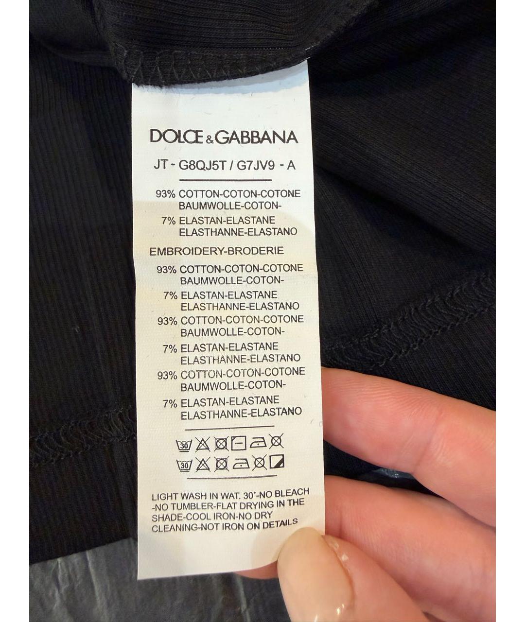 DOLCE&GABBANA Черная хлопко-эластановая майка, фото 4