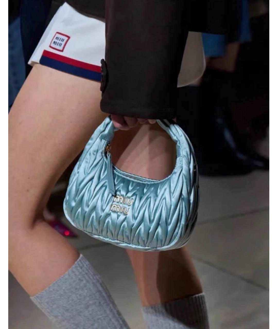 MIU MIU Бирюзовая шелковая сумка с короткими ручками, фото 6