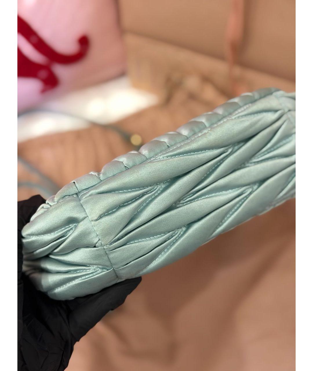 MIU MIU Бирюзовая шелковая сумка с короткими ручками, фото 4